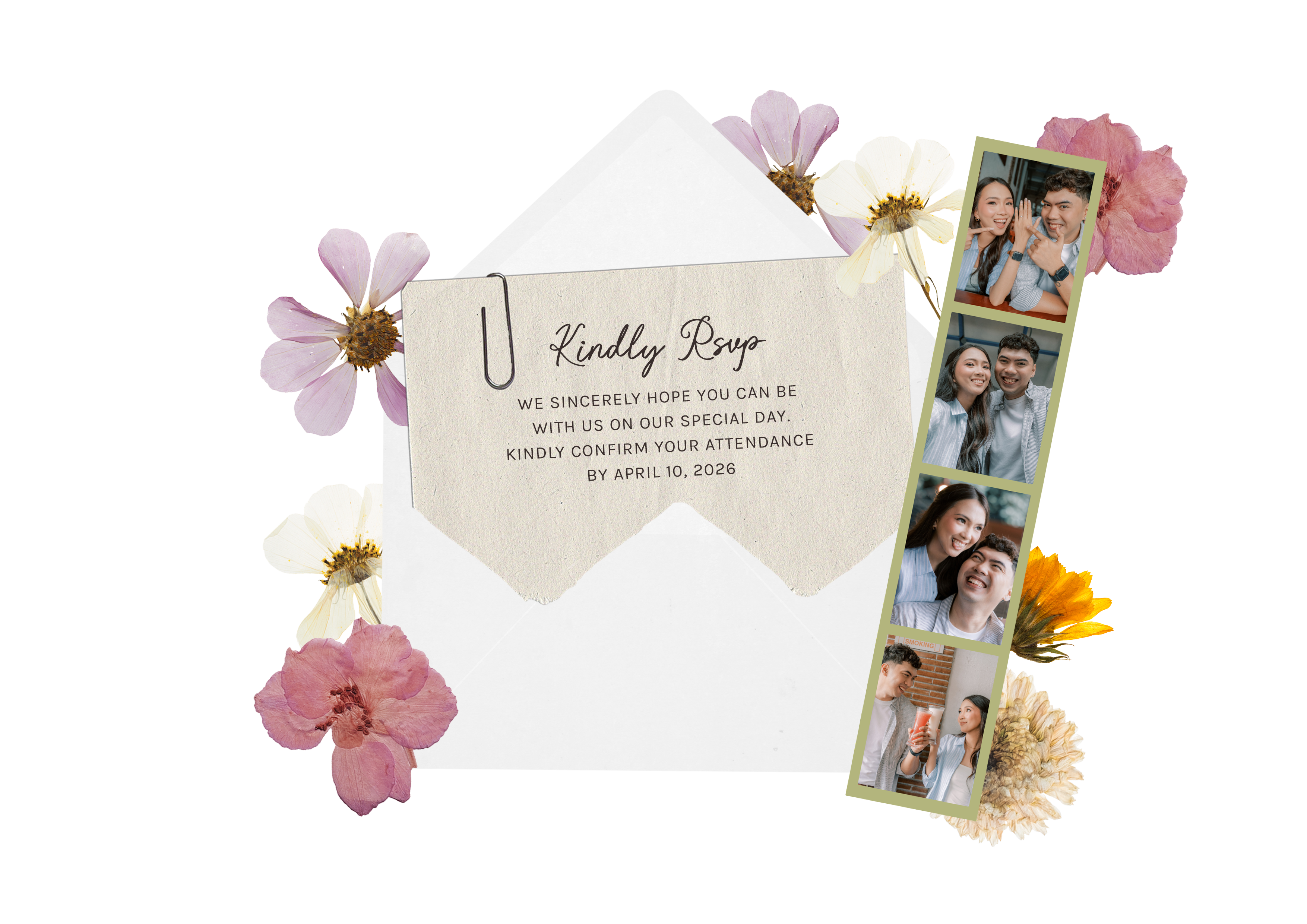 RSVP envelope with flowers and photos